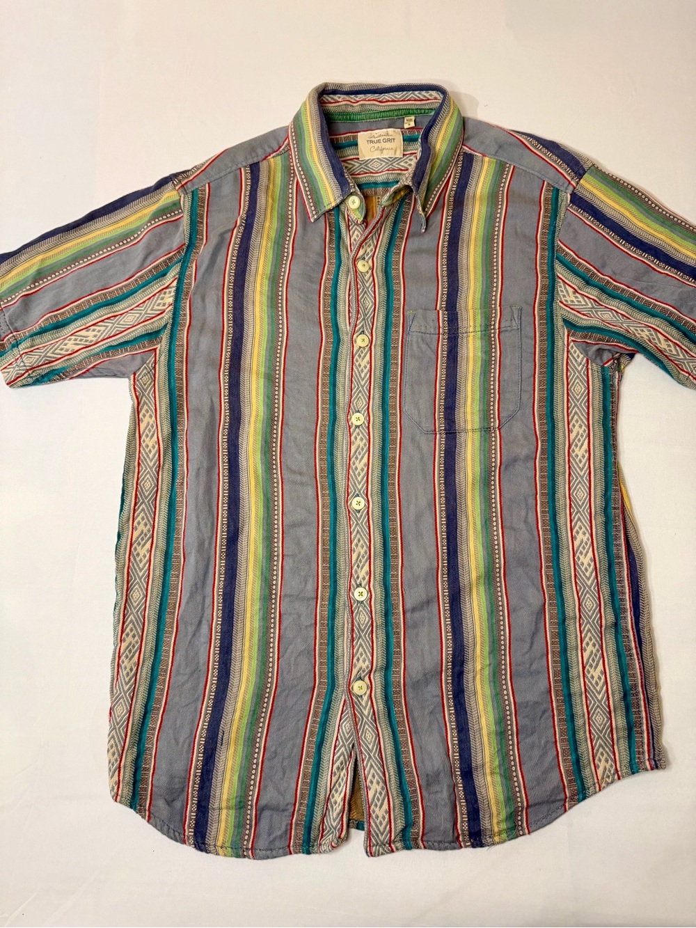 90s Vtg TRUE GRIT LOS ANGELES Aztec Pattern CALIFORNIA BUTTON-UP Shirt Mens S